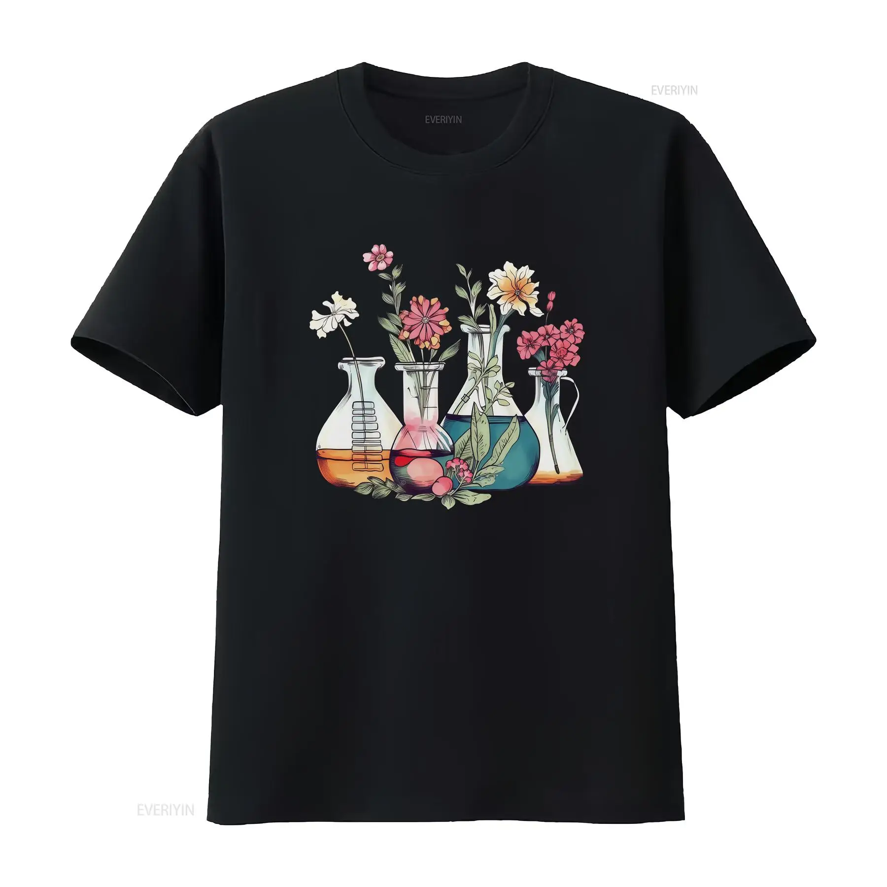 Medical Lab Tech - Laboratory T Shirt Floral Beakers Chemistry